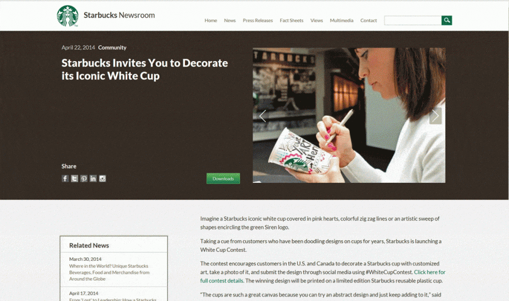 Starbucks-Marketing-Kampagne Ausschnitt der Marketing Kampagne von Starbucks zum designen eigener Becher