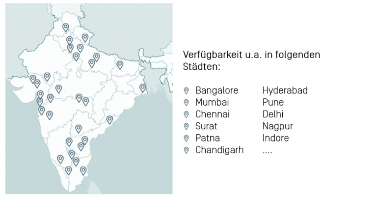 BigBasket-Standorte Einzeichnung der Standorte des Startups BigBasket in eine Karte von Indien